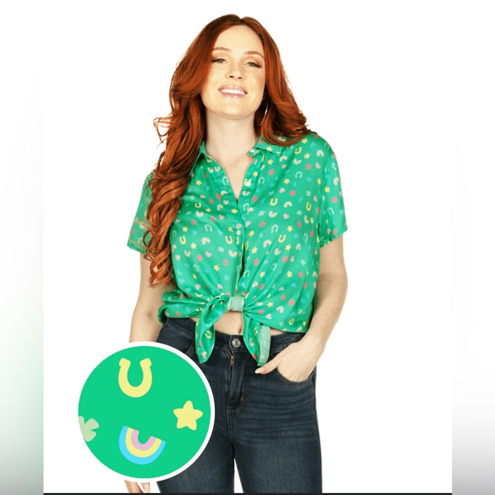 Tipsy Elves Womens button up lucky charms st Patrick’s Size XL cotton rayon